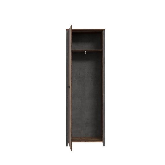 FORTE CLIF Schrank 65 70, Kleiderschrank klein Flurschrank schmal Garderobenschrank Industrial Holzdekor: Old – Wood Vintage / Betonoptik Dunkelgrau, 67 cm breit x 201.5 cm hoch x 42 cm tief