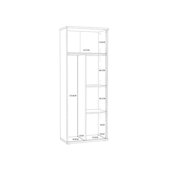 FORTE NET106 Schrank 70 180, Mehrzweckschrank klein, Staubsaugerschrank, Abstellraum, 2-türig mit Einlegeböden, Weiß mit Holzdekor: Sonoma Eiche, 69 cm breit x 179 cm hoch x 35 cm tief