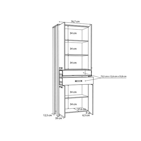FORTE Clif Büroschrank mit 4 Türen und 2 Schubladen, Holzwerkstoff, Old Wood Vintage / Betonoptik Dunkelgrau, (BxHxT): 86,7 x 220,7 x 41,6 cm