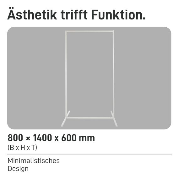 Natural Goods Berlin 1x Kleiderständer Rechteck Design Garderobe freistehend, Metall, minimalistisch, stabil, DIY (Weiß, H 140cm x B 80cm)