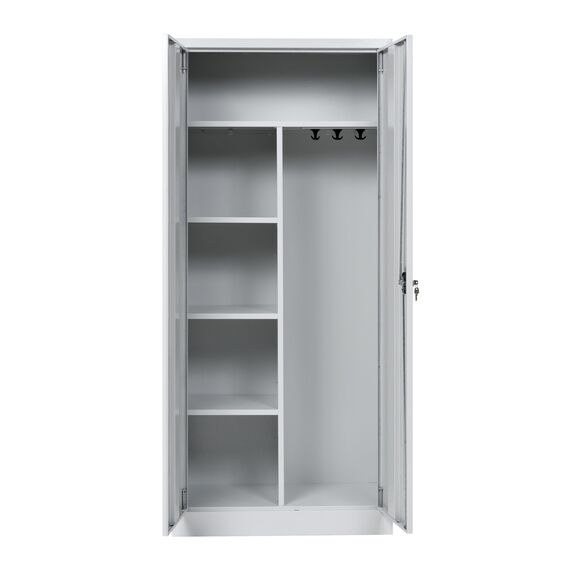 furni24 Metall Putzmittelschrank – Wäscheschrank aus Stahl mit Türen,Dreipunktverriegelung incl. 2 Schlüsseln, Garderobenstange, großen Fächern, Hutablage, fertig montiert - Grau, XXL 80x180x40cm
