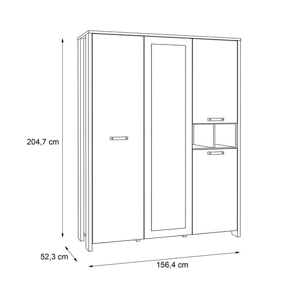 FORTE CLIF Schrank 150 160, Kleiderschrank mit Spiegel Industrial Vintage Schlafzimmerschrank 4-türig Holzdekor: Old – Wood Vintage / Betonoptik Dunkelgrau, 156 cm breit x 205 cm hoch x 52 cm tief