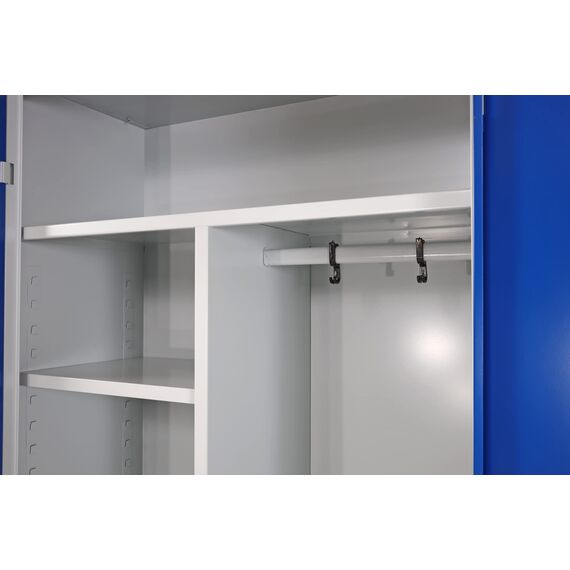furni24 Metall Putzmittelschrank–Wäscheschrank aus Stahl mit blauen Türen Zweipunktverriegelung incl. 2 Schlüsseln Kleiderspind Stahl Lagerschrank Werkzeugschrank fertig montiert-Grau 92x195x42cm