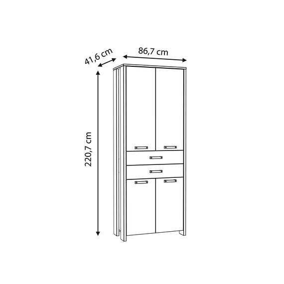 FORTE Clif Büroschrank mit 4 Türen und 2 Schubladen, Holzwerkstoff, Old Wood Vintage / Betonoptik Dunkelgrau, (BxHxT): 86,7 x 220,7 x 41,6 cm