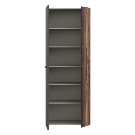 Forte NET106 Schrank 70, Schuhschrank, Garderobenschrank, Abstellraum, Drehtürenschrank, 2-türig mit Einlegeböden, Betonoptik mit Holzdekor: Vintage Eiche, 68,7 cm breit x 181,1 cm hoch x 36,5 cm tief