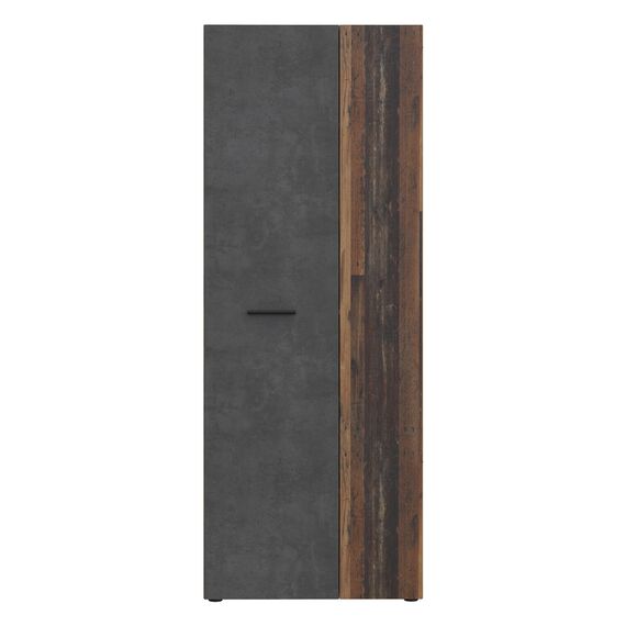 Forte NET106 Schrank 70, Schuhschrank, Garderobenschrank, Abstellraum, Drehtürenschrank, 2-türig mit Einlegeböden, Betonoptik mit Holzdekor: Vintage Eiche, 68,7 cm breit x 181,1 cm hoch x 36,5 cm tief