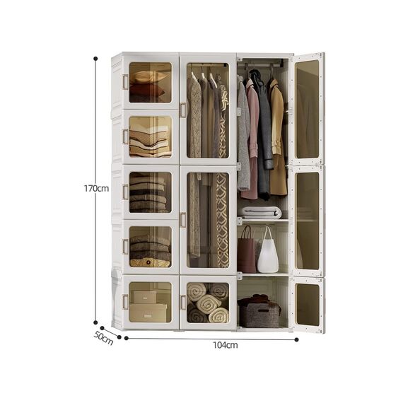 Dripex Kleiderschrank, Schrank 104 x 170 x 50 cm (B x H x T), einfache Montage, Faltbarer Mehrzweckschrank mit Stange, magnetische Türen, Garderobenschrank für Wohnzimmer Schlafzimmer Weiß