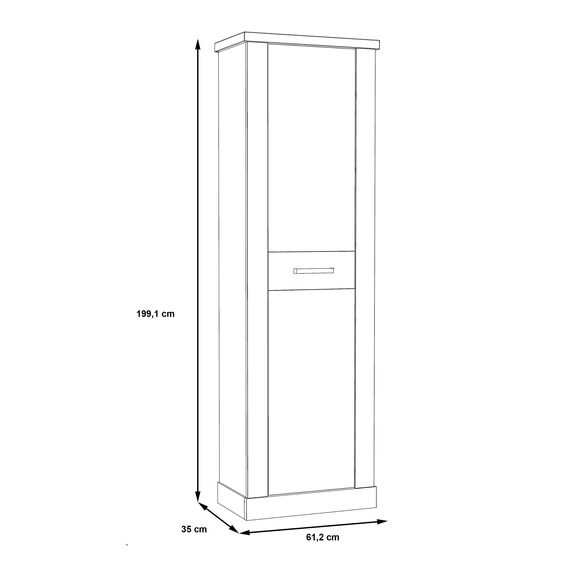 FORTE DURO Schrank 60 65, Kleiderschran klein Flurschrank schmal Garderobenschrank Landhausstil Drehtürenschrank, Holz dekor: Pinie Weiß / Eiche Antik, 61 cm breit x 199 cm hoch x 35 cm tief