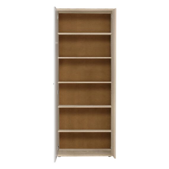 FORTE NET106 Schrank 70, Schuhschrank, Garderobenschrank, Abstellraum, Drehtürenschrank, 2-türig mit Einlegeböden, Weiß mit Holzdekor: Sonoma Eiche, 69 cm breit x 179 cm hoch x 35 cm tief
