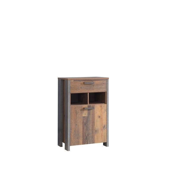 FORTE Clif Schuhschrank mit 1 Tür und 1 Schublade, Holzwerkstoff, Old Wood Vintage Dekor und Betonoptik dunkelgrau, 67 x 105,5 x 41,6 cm