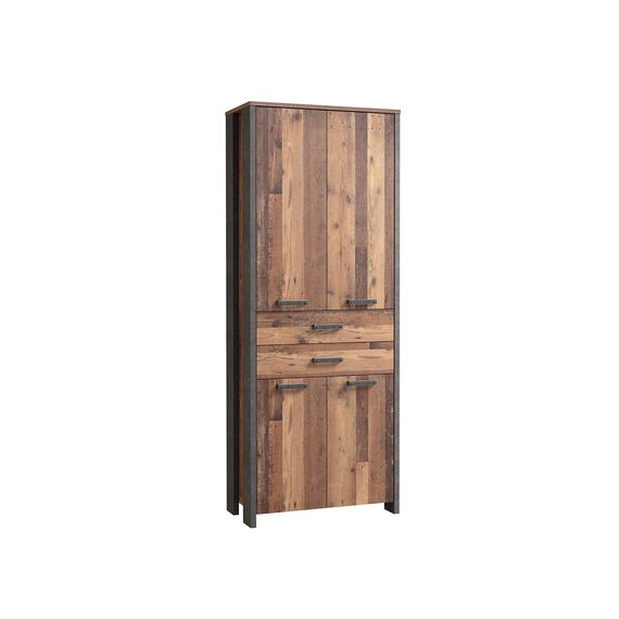 FORTE Clif Büroschrank mit 4 Türen und 2 Schubladen, Holzwerkstoff, Old Wood Vintage / Betonoptik Dunkelgrau, (BxHxT): 86,7 x 220,7 x 41,6 cm
