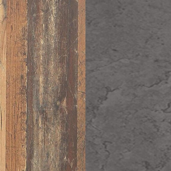 FORTE Clif Regal mit 1 Tür und 2 Schubladen, Holzwerkstoff, Old – Wood Vintage/ Betonoptik Dunkelgrau, 67 x 204,7 x 41,6 cm