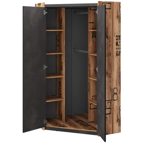 Furniture24 Kleiderschrank Fargo FG17 Eckschrank mit 2 Kleiderstangen Eckkleiderschrank 2 Türiger Schrank für Jugendzimmer