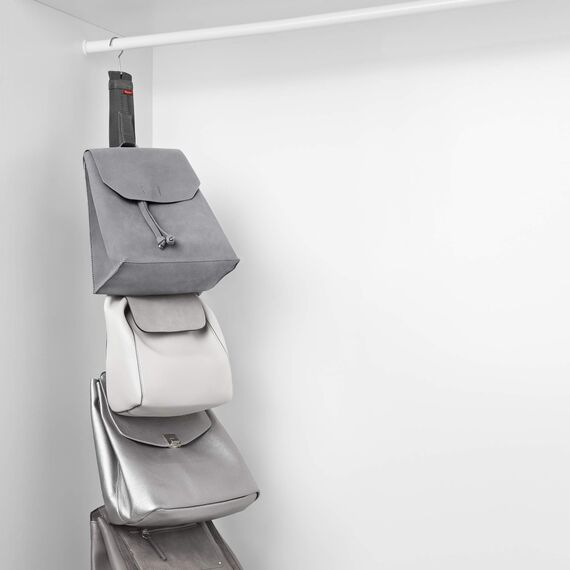 Rayen | Premium Handtaschenhalter | Platzsparend | Für Türen und Schränke | 7 Aufhänger mit Klettverschluss | Strapazierfähiges Material | Inklusive Bügel und Aufhänger | Maße: 95x7.5 cm