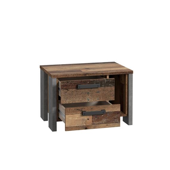 FORTE Clif Nachttisch mit 2 Schubladen, Holzwerkstoff, Old – Wood Vintage/ Betonoptik Dunkelgrau, 62 x 41,5 x 41,6 cm