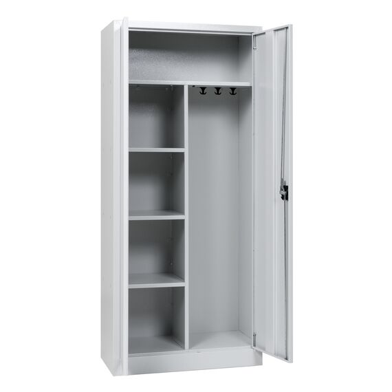 furni24 Metall Putzmittelschrank – Wäscheschrank aus Stahl mit Türen,Dreipunktverriegelung incl. 2 Schlüsseln, Garderobenstange, großen Fächern, Hutablage, fertig montiert - Grau, XXL 80x180x40cm