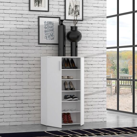 FORTE Boots Schuhschrank mit 2 Türen, Holzwerkstoff, Weiß, 68.90 x 34.79 x 120,41 cm