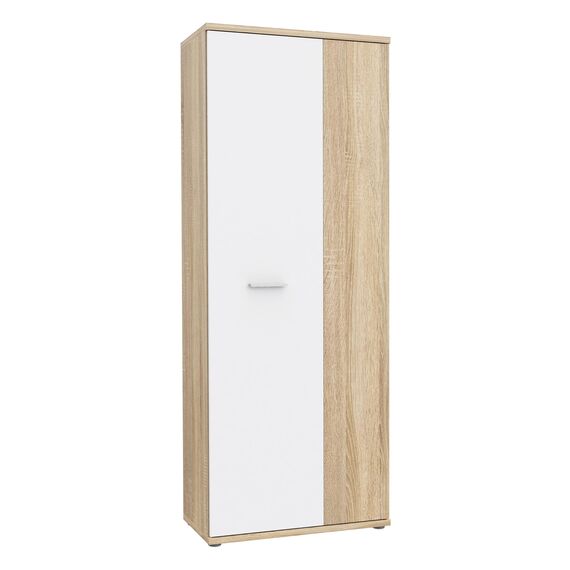 FORTE NET106 Schrank 70, Schuhschrank, Garderobenschrank, Abstellraum, Drehtürenschrank, 2-türig mit Einlegeböden, Weiß mit Holzdekor: Sonoma Eiche, 69 cm breit x 179 cm hoch x 35 cm tief