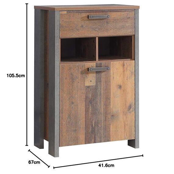 FORTE Clif Schuhschrank mit 1 Tür und 1 Schublade, Holzwerkstoff, Old Wood Vintage Dekor und Betonoptik dunkelgrau, 67 x 105,5 x 41,6 cm