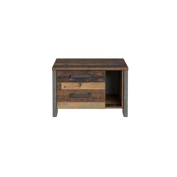 FORTE Clif Nachttisch mit 2 Schubladen, Holzwerkstoff, Old – Wood Vintage/ Betonoptik Dunkelgrau, 62 x 41,5 x 41,6 cm