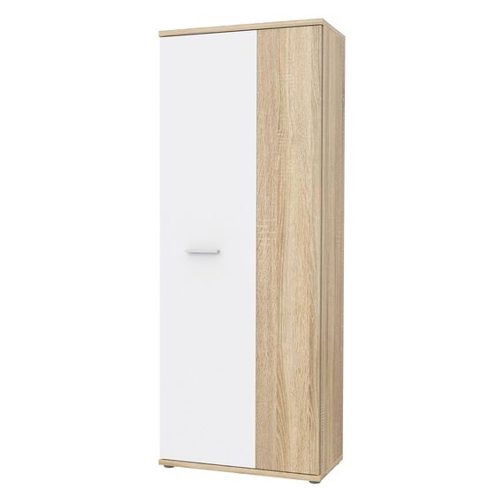 FORTE NET106 Schrank 70, Schuhschrank, Garderobenschrank, Abstellraum, Drehtürenschrank, 2-türig mit Einlegeböden, Weiß mit Holzdekor: Sonoma Eiche, 69 cm breit x 179 cm hoch x 35 cm tief