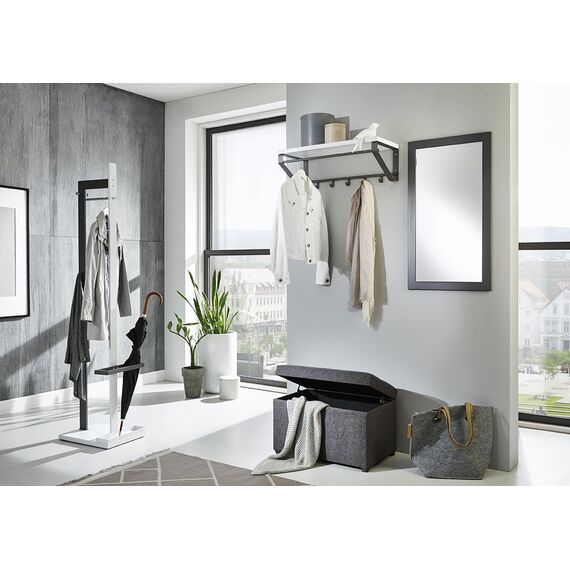 HAKU Wandgarderobe anthrazit, weiß, MDF, Metall - Maße: B 70 cm x H 23 cm x T 30 cm, Style: Modern