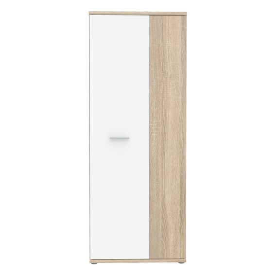 FORTE NET106 Schrank 70, Schuhschrank, Garderobenschrank, Abstellraum, Drehtürenschrank, 2-türig mit Einlegeböden, Weiß mit Holzdekor: Sonoma Eiche, 69 cm breit x 179 cm hoch x 35 cm tief