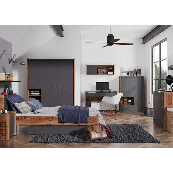 Furniture24 Kleiderschrank Fargo FG17 Eckschrank mit 2 Kleiderstangen Eckkleiderschrank 2 Türiger Schrank für Jugendzimmer