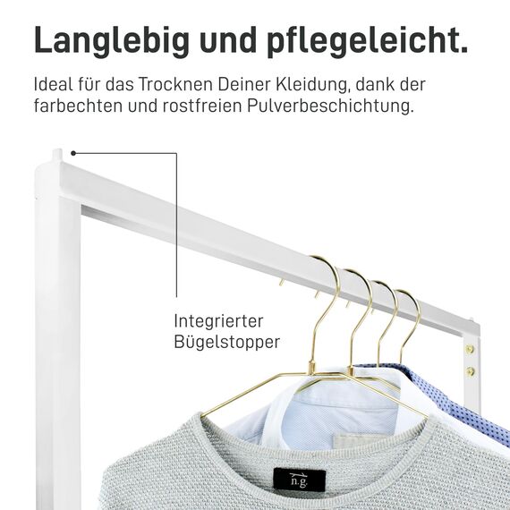 Natural Goods Berlin 1x Kleiderständer Rechteck Design Garderobe freistehend, Metall, minimalistisch, stabil, DIY (Weiß, H 140cm x B 80cm)