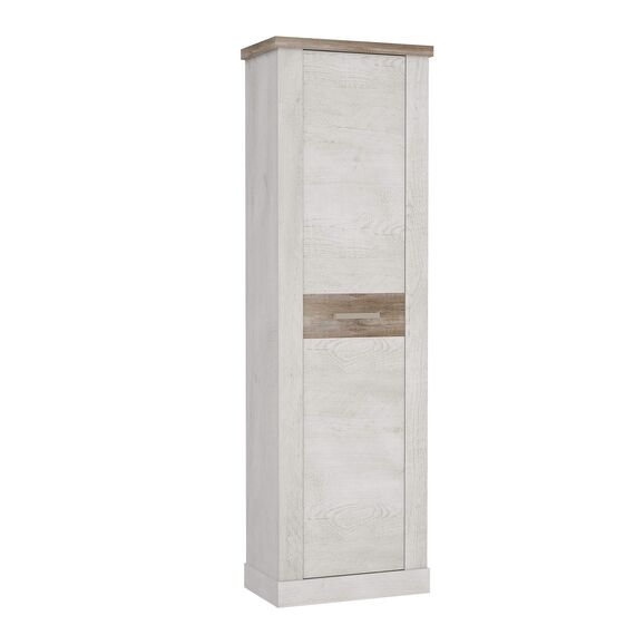 FORTE DURO Schrank 60 65, Kleiderschran klein Flurschrank schmal Garderobenschrank Landhausstil Drehtürenschrank, Holz dekor: Pinie Weiß / Eiche Antik, 61 cm breit x 199 cm hoch x 35 cm tief