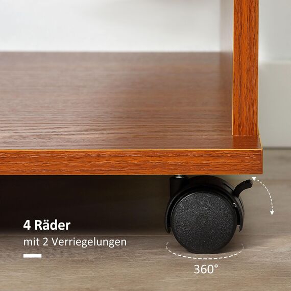 HOMCOM Kleiderschrank auf Rollen, Mobile Garderobe, 1 Kleiderstange, 3 Regale, Garderobenschrank für Flur, Schlafzimmer, 80 x 40 x 128 cm, Walnussbraun