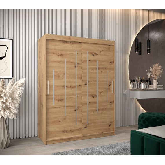 MEBLE KRYSPOL - Kleiderschrank, Schlafzimmerschrank - Schrank Zwei Türen - 4 Fachböden, 2 Stangen, Fachboden - Garderobenschrank York, Körperfarbe Artisan, Frontfarbe Artisan - 150x62x200cm