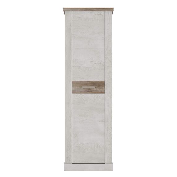 FORTE DURO Schrank 60 65, Kleiderschran klein Flurschrank schmal Garderobenschrank Landhausstil Drehtürenschrank, Holz dekor: Pinie Weiß / Eiche Antik, 61 cm breit x 199 cm hoch x 35 cm tief