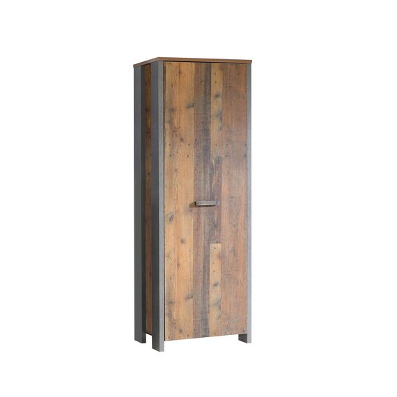 FORTE CLIF Schrank 65 70, Kleiderschrank klein Flurschrank schmal Garderobenschrank Industrial Holzdekor: Old – Wood Vintage / Betonoptik Dunkelgrau, 67 cm breit x 201.5 cm hoch x 42 cm tief