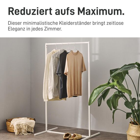 Natural Goods Berlin 1x Kleiderständer Rechteck Design Garderobe freistehend, Metall, minimalistisch, stabil, DIY (Weiß, H 140cm x B 80cm)