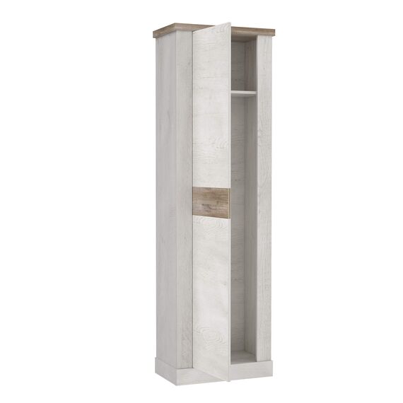 FORTE DURO Schrank 60 65, Kleiderschran klein Flurschrank schmal Garderobenschrank Landhausstil Drehtürenschrank, Holz dekor: Pinie Weiß / Eiche Antik, 61 cm breit x 199 cm hoch x 35 cm tief
