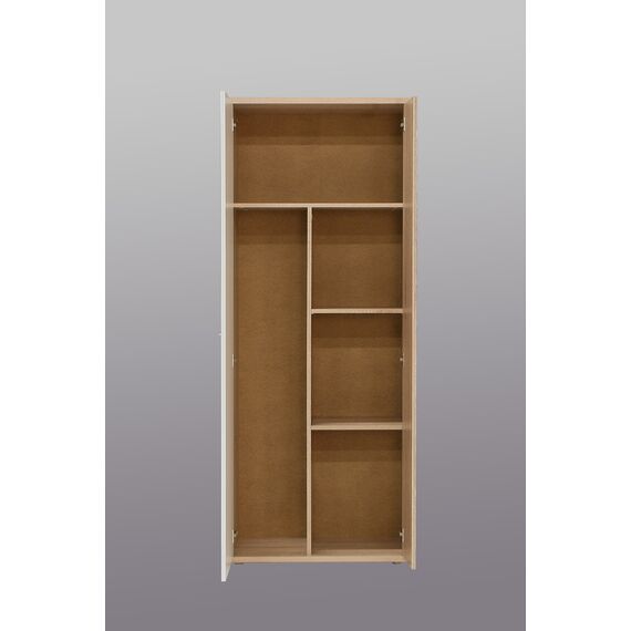 FORTE NET106 Schrank 70 180, Mehrzweckschrank klein, Staubsaugerschrank, Abstellraum, 2-türig mit Einlegeböden, Weiß mit Holzdekor: Sonoma Eiche, 69 cm breit x 179 cm hoch x 35 cm tief