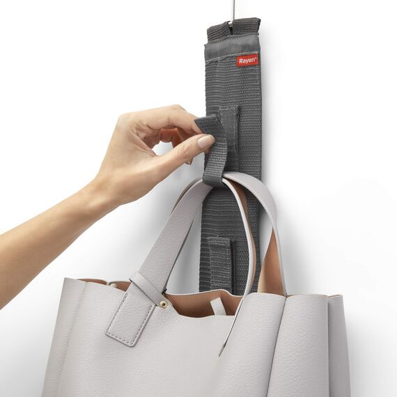 Rayen | Premium Handtaschenhalter | Platzsparend | Für Türen und Schränke | 7 Aufhänger mit Klettverschluss | Strapazierfähiges Material | Inklusive Bügel und Aufhänger | Maße: 95x7.5 cm