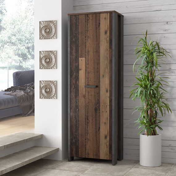 FORTE CLIF Schrank 65 70, Kleiderschrank klein Flurschrank schmal Garderobenschrank Industrial Holzdekor: Old – Wood Vintage / Betonoptik Dunkelgrau, 67 cm breit x 201.5 cm hoch x 42 cm tief