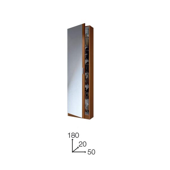 Habitdesign 007866C Schuhschrank mit Spiegel, Kastanienbraun, Maße: 180 x 50 x 20 cm
