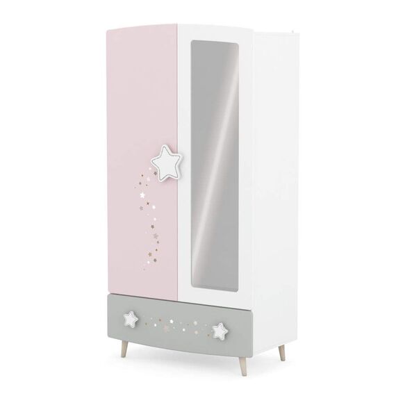 Kleiderschrank Sternschnuppe 2-TRG rosa weiß B 95 cm H 187 cm MDF Holz Mädchen Kinder Jugendzimmer Spiegel MDF Drehtüren Wäscheschrank