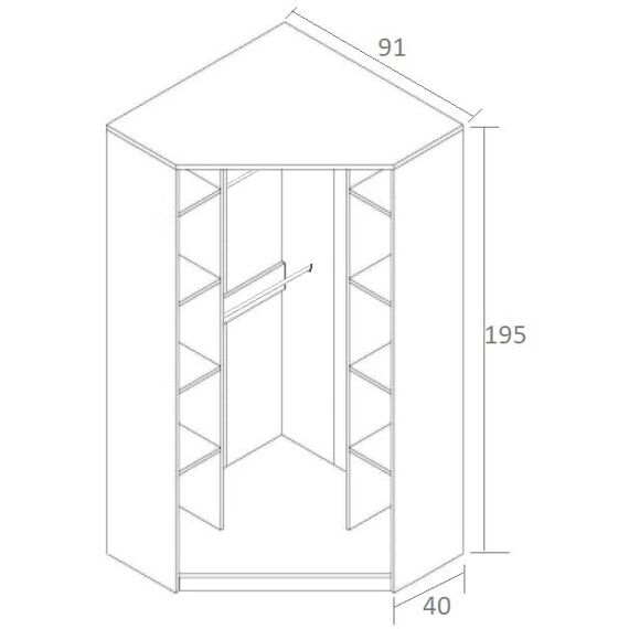 Marmex Grant G8 - Eckschrank 91x195x91 cm, Bücherregal - Eckgarderobe mit Kleiderstangen und Einlegeböden für das Jugendzimmer, Schlafzimmer - Eckkleiderschrank - weiß + Riviera Eiche (Modern)