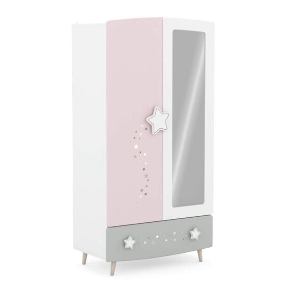Kleiderschrank Sternschnuppe 2-TRG rosa weiß B 95 cm H 187 cm MDF Holz Mädchen Kinder Jugendzimmer Spiegel MDF Drehtüren Wäscheschrank
