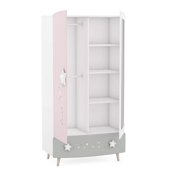 Kleiderschrank Sternschnuppe 2-TRG rosa weiß B 95 cm H 187 cm MDF Holz Mädchen Kinder Jugendzimmer Spiegel MDF Drehtüren Wäscheschrank