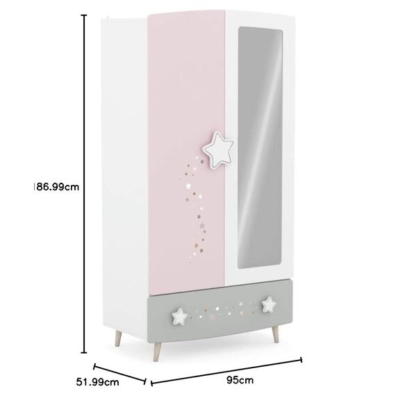 Kleiderschrank Sternschnuppe 2-TRG rosa weiß B 95 cm H 187 cm MDF Holz Mädchen Kinder Jugendzimmer Spiegel MDF Drehtüren Wäscheschrank