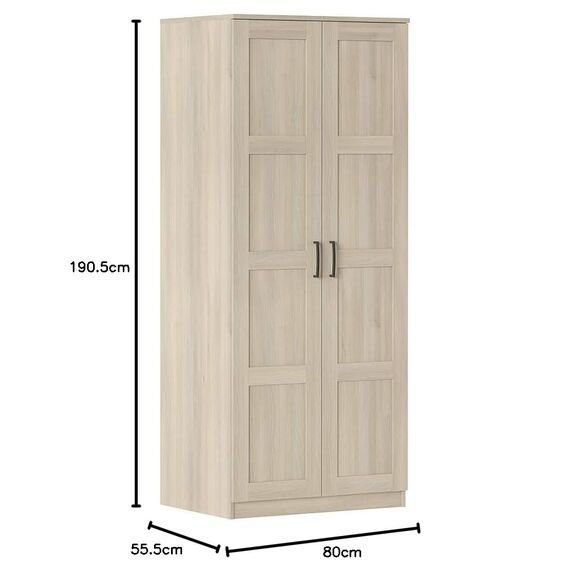 Iconico Home MIK Traditional, Kleiderschrank mit Zwei Türen mit ergonomischen Griffen mit Verstellbarer Ablage und Kleiderstange