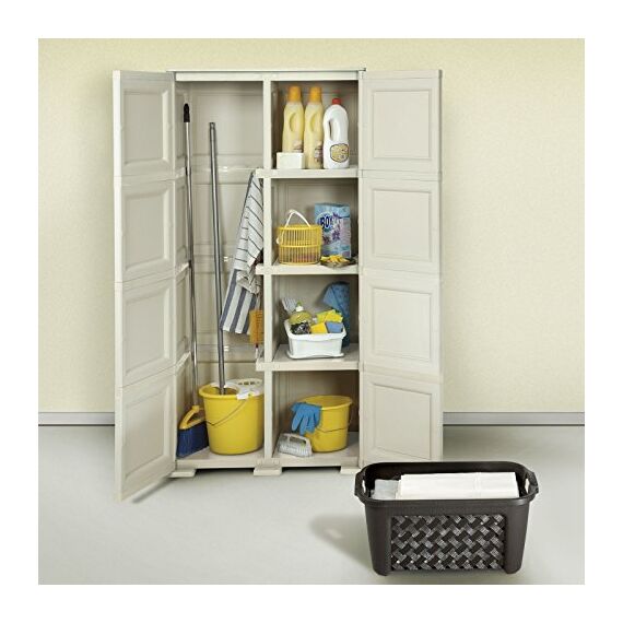 Tontarelli 8085555210 Omnimodus Schrank, 2 Vollblatt-Türen, 1 Seite mit 4 Fächern, 1 Seite mit Besenhalter