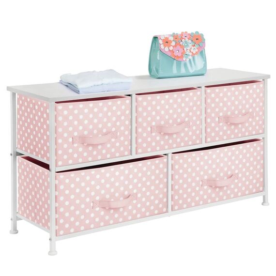mDesign Stoffkommode mit 5 Schubladen - praktische Kommode für Kinderzimmer, Schlafzimmer usw. - schöne Kommode Schublade - Rosa/Weiß
