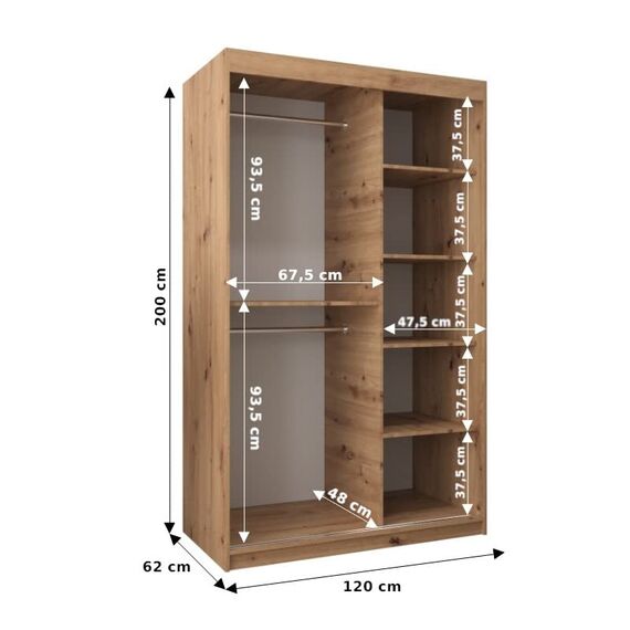 KRYSPOL Schwebetürenschrank Madryt 120 cm mit Spiegel Kleiderschrank mit Kleiderstange und Einlegeboden Schlafzimmer- Wohnzimmerschrank Schiebetüren Modern Design (Schwarz + Weiß)