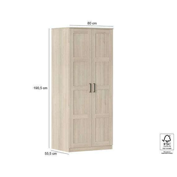 Iconico Home MIK Traditional, Kleiderschrank mit Zwei Türen mit ergonomischen Griffen mit Verstellbarer Ablage und Kleiderstange